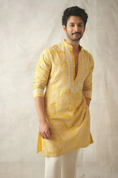 Yellow kurta Pajama With Embroidery work