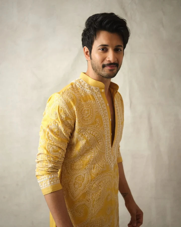 Yellow kurta Pajama With Embroidery work