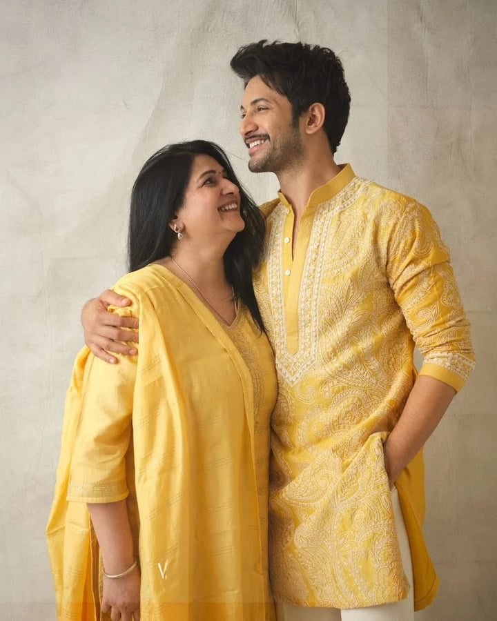 Yellow kurta Pajama With Embroidery work