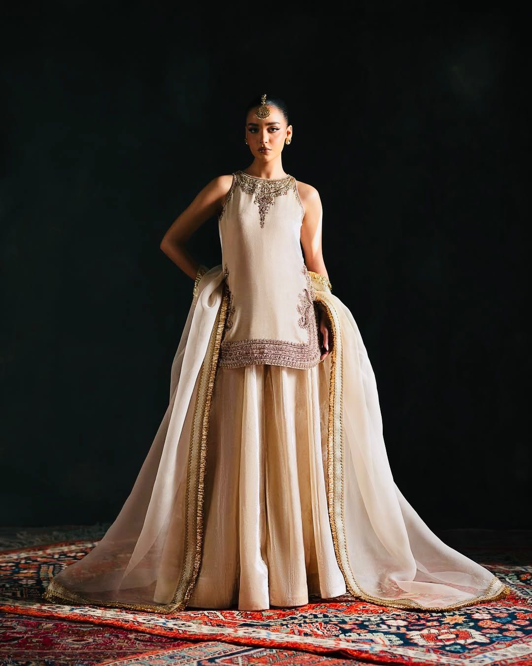 EMBROIDERY CHINE  SEQUENCE WORK  WITH FANCY TOP PALAZZO DUPATTA SET