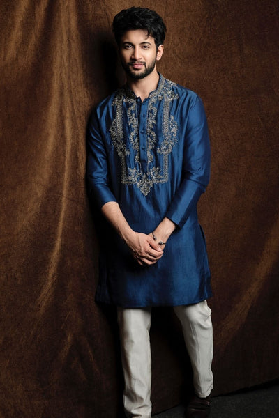 Blue Jari Pure Gaji Embroiderde Kurta