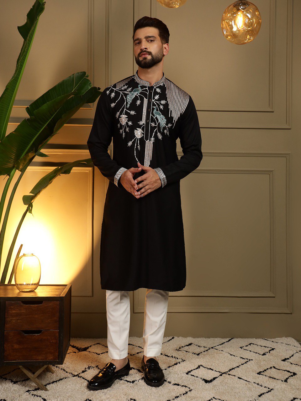 Royal Black Embroidered Kurta Pajama