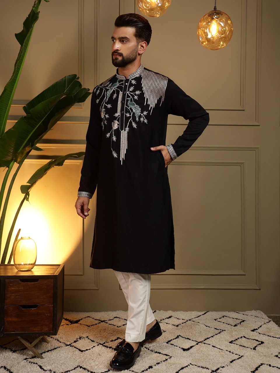 Royal Black Embroidered Kurta Pajama