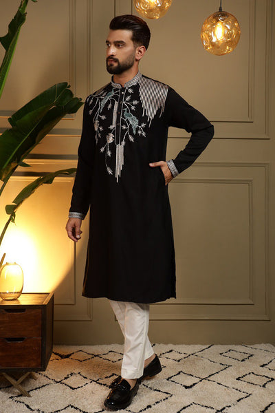 Royal Black Embroidered Kurta Pajama