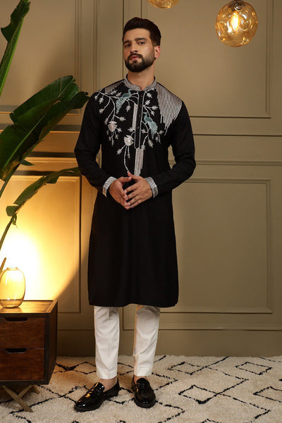 Royal Black Embroidered Kurta Pajama
