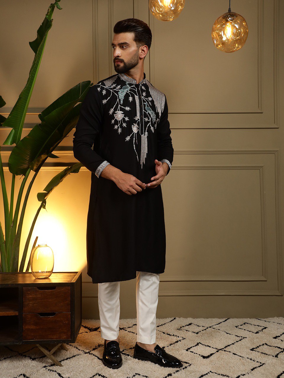Royal Black Embroidered Kurta Pajama