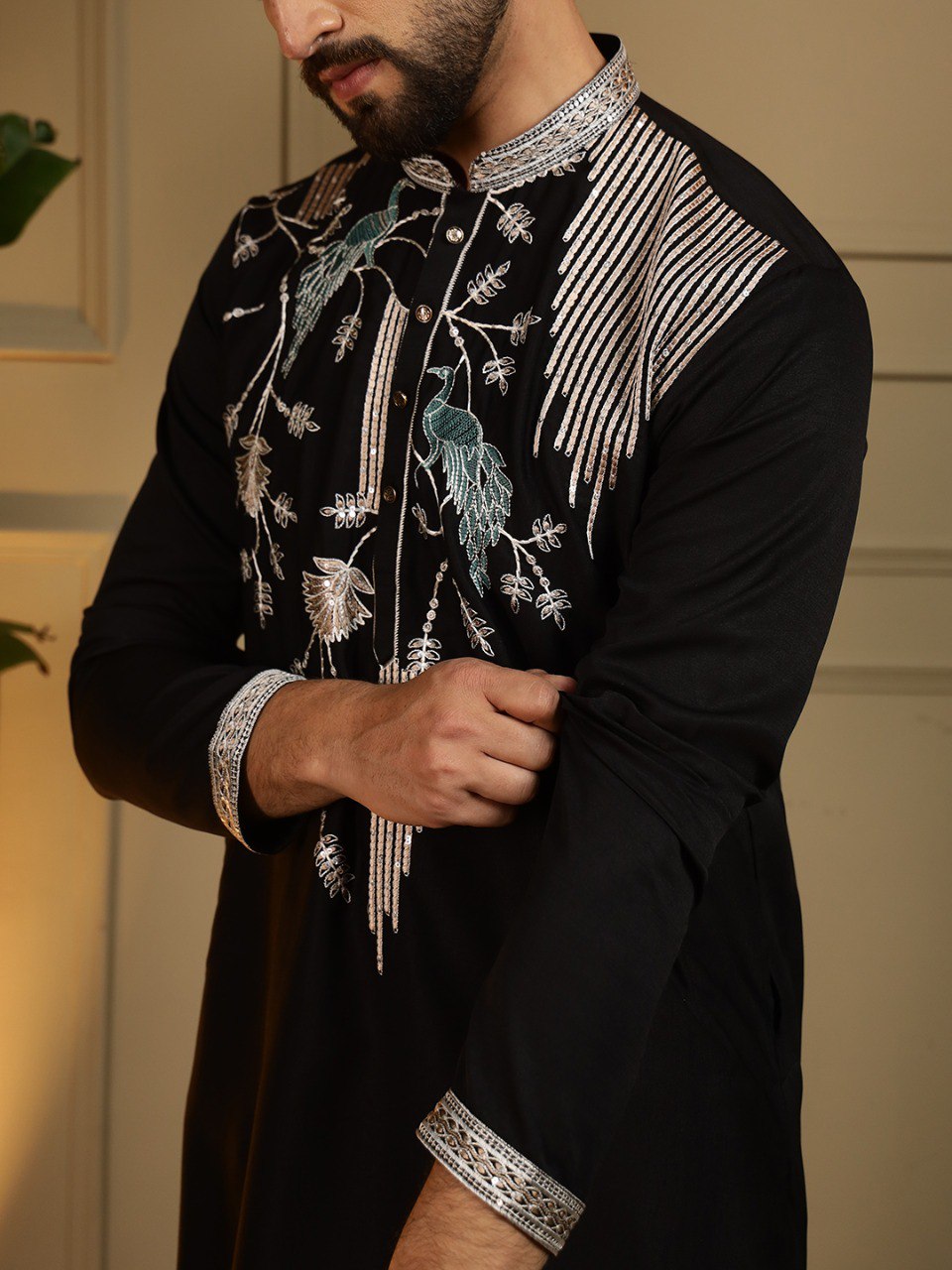 Royal Black Embroidered Kurta Pajama