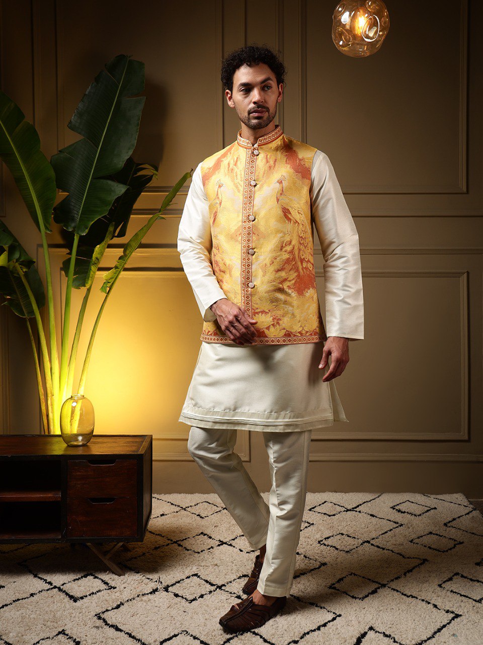 3D Jacquard Weave Koti Kurta With Pant Set