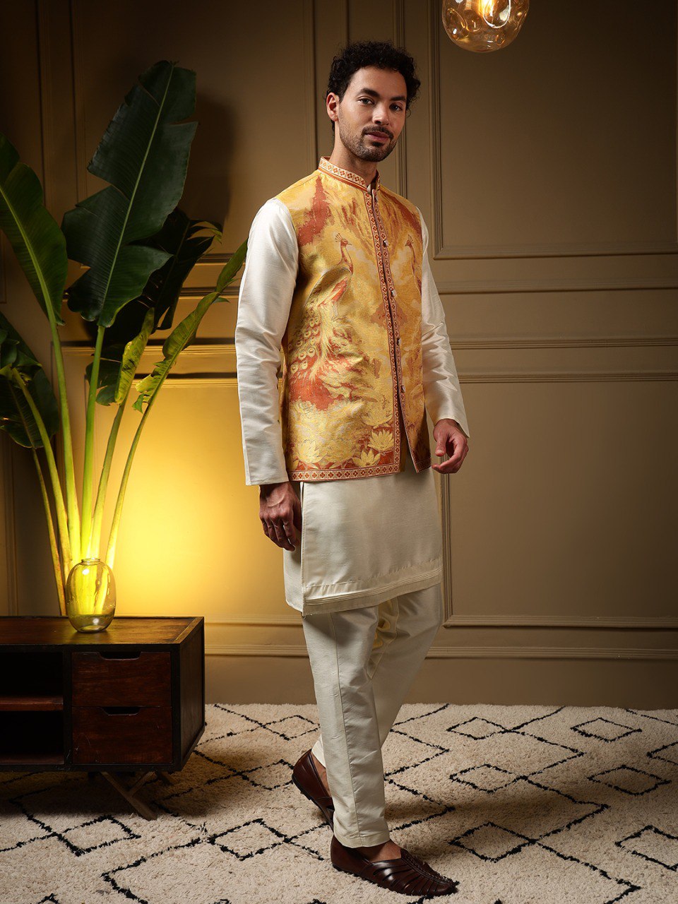 3D Jacquard Weave Koti Kurta With Pant Set