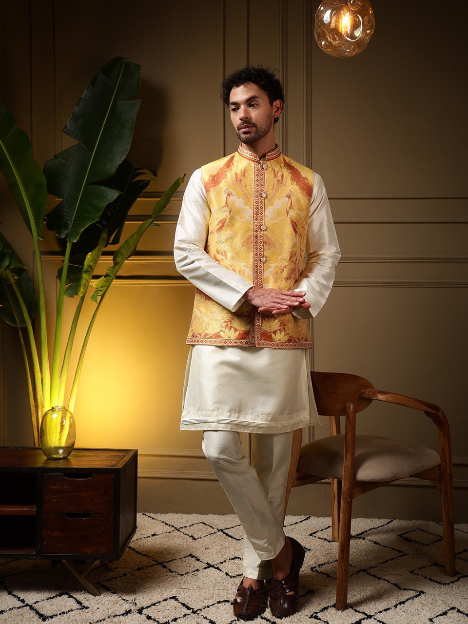 3D Jacquard Weave Koti Kurta With Pant Set