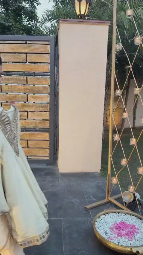 Off-White Tyohaar Suit – French Crepe Kurta Palazzo Set with Mirror Work